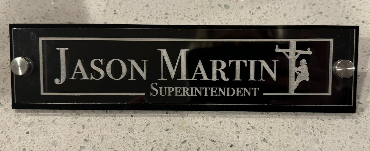 Custom Acrylic Office Door Name Plate – Personalized Engraved Name Sign with Hanging Hardware – Professional Office & Workspace Signage